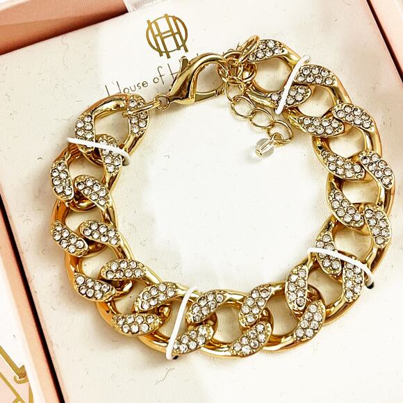 House of Harlow 1960 Pave Crystal & Gold Link Bracelet NEW - Picture 1 of 5